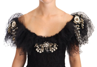 Shop Dolce & Gabbana Black Floral Lace Crystal Ball Gown Women's Dress