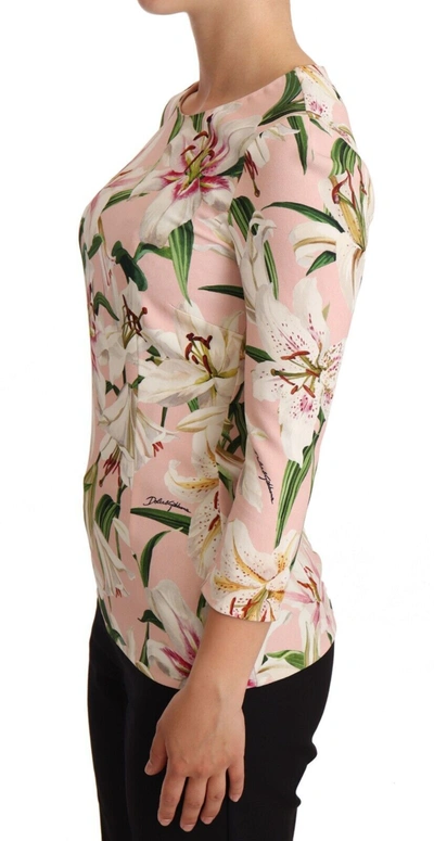 Shop Dolce & Gabbana Pink Lily Print Viscose Long Sleeves Women's Blouse
