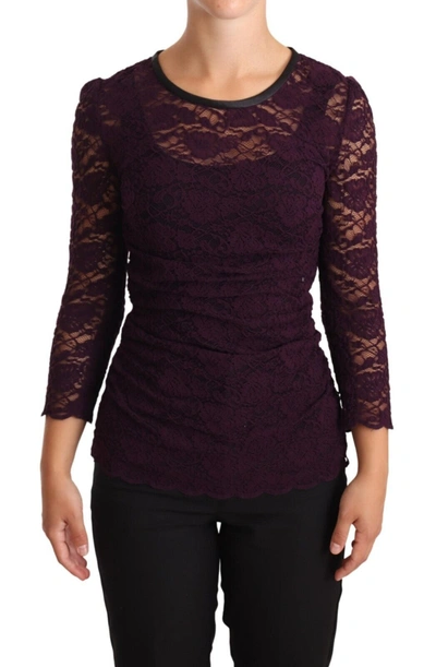 Shop Dolce & Gabbana Purple Lace Long Sleeve Top Women's Blouse