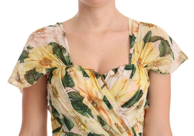 Shop Dolce & Gabbana Yellow Silk Floral Print Pleated Max Women's Dress