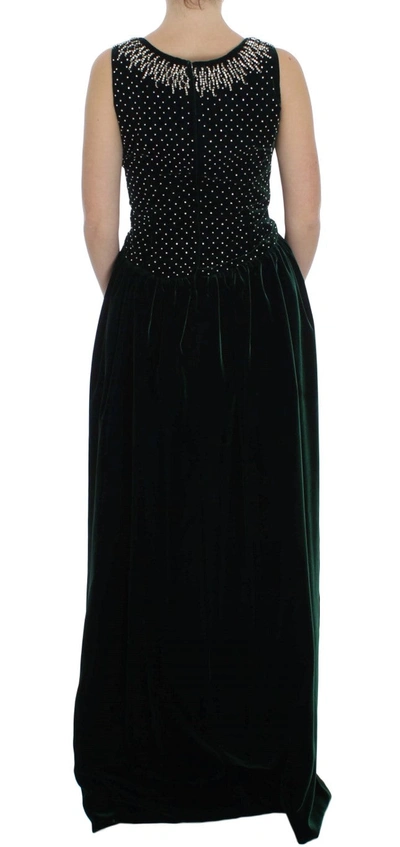Shop Dolce & Gabbana Enchanted Emerald Velvet Crystal Maxi Women's Dress In Blue