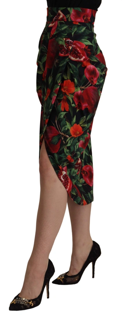 Shop Dolce & Gabbana Black Red Fruit Stretch Wrap Women's Skirt In Black And Red