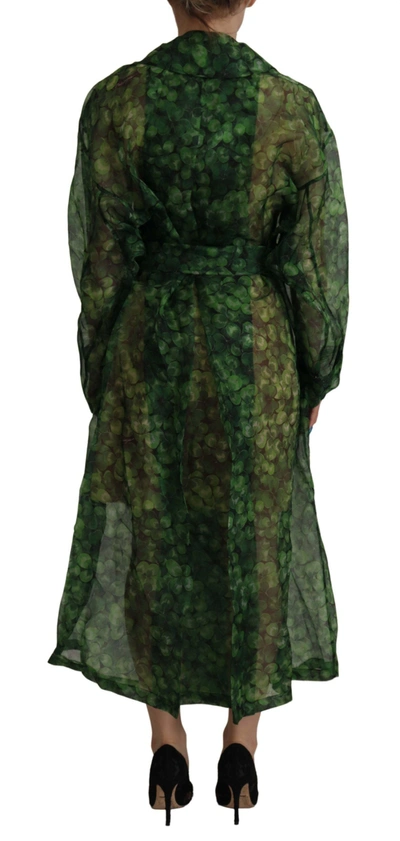 Shop Dolce & Gabbana Green, Black Coat Jacket Four Leaf Clover Print Organza Trench Women's Dress