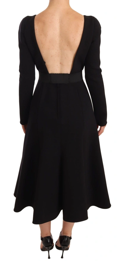 Shop Dolce & Gabbana Black Wool Stretch Sheath Open Back Women's Dress