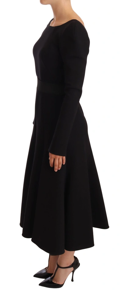 Shop Dolce & Gabbana Black Wool Stretch Sheath Open Back Women's Dress