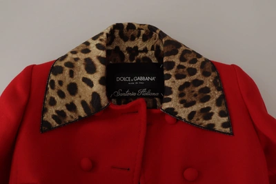 Shop Dolce & Gabbana Red Leopard Wool Trenchcoat Women's Jacket
