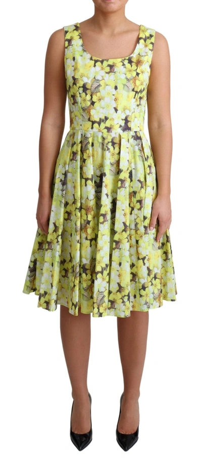 Shop Dolce & Gabbana Yellow Floral Cotton Stretch Gown Women's Dress
