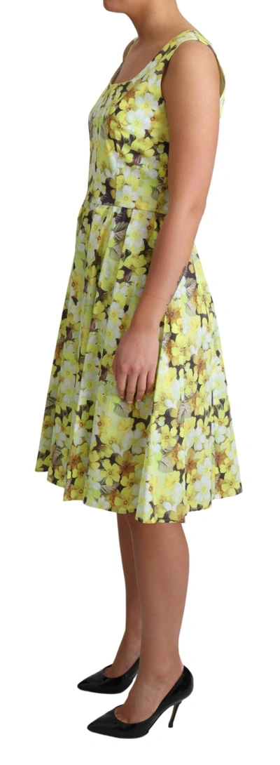 Shop Dolce & Gabbana Yellow Floral Cotton Stretch Gown Women's Dress