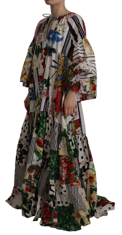 Shop Dolce & Gabbana Multicolor Maxi Kaftan Patchwork Poplin Floral Women's Dress