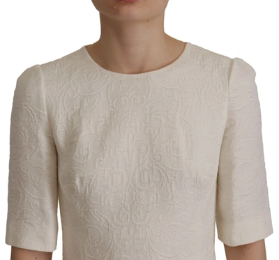 Shop Dolce & Gabbana White Jaquard Midi Floral Sheath Brocade Women's Dress