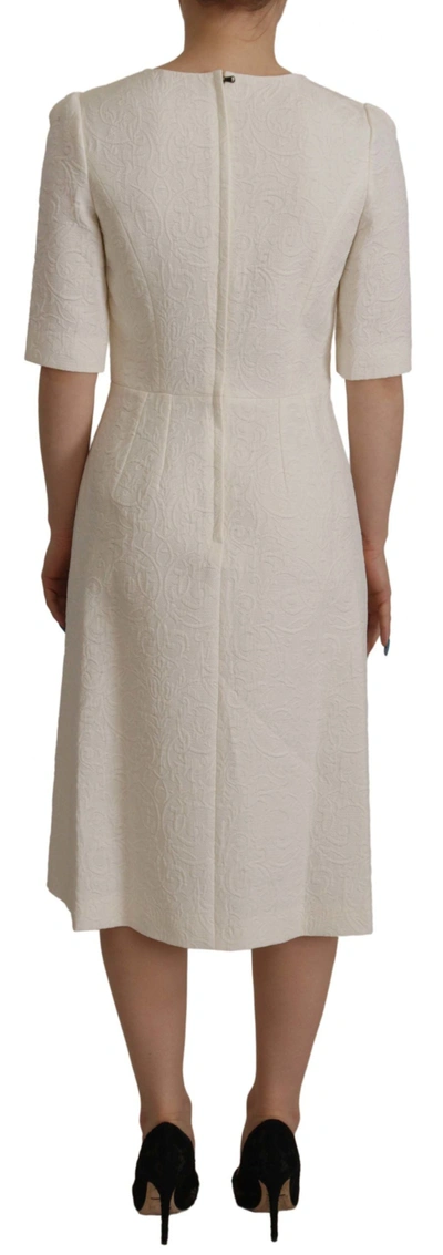 Shop Dolce & Gabbana White Jaquard Midi Floral Sheath Brocade Women's Dress