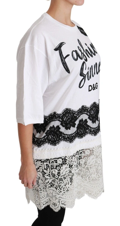 Shop Dolce & Gabbana White Fashion Sinner Cotton Lace T-shirt Women's Top In Black/white