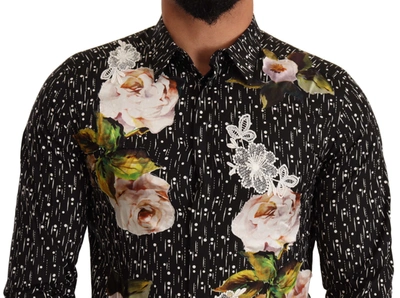 Shop Dolce & Gabbana Black Floral Brocade Cotton Men's Shirt