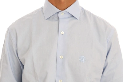 Shop Cavalli Light Blue Cotton Slim Fit Dress Men's Shirt