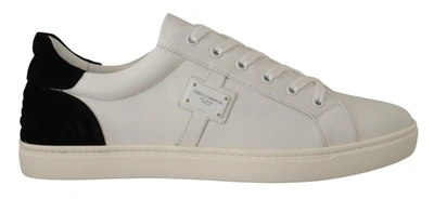 Shop Dolce & Gabbana White Suede Leather Low Tops Men's Sneakers