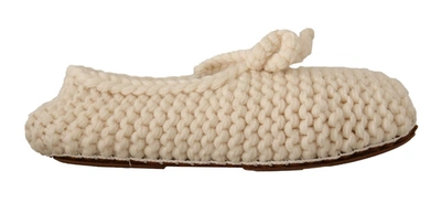 Dolce & Gabbana White Slip On Ballerina Flats Wool Knit Shoes In White