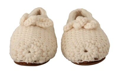 Dolce & Gabbana White Slip On Ballerina Flats Wool Knit Shoes In White