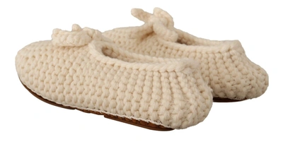 Dolce & Gabbana White Slip On Ballerina Flats Wool Knit Shoes In White