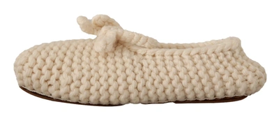 Dolce & Gabbana White Slip On Ballerina Flats Wool Knit Shoes In White