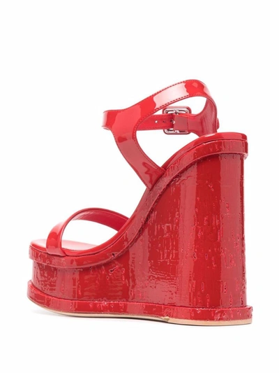 Shop Haus Of Honey Patent Leather Wedge Sandals In Red