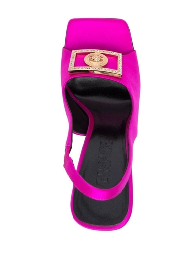 Shop Versace Satin Heel Sandals In Fuchsia