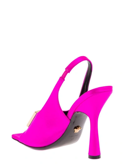Shop Versace Pink Satin Sandals With Medusa Detail  Woman In Fuxia