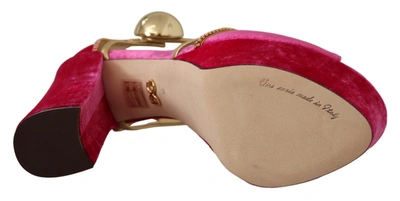 Shop Dolce & Gabbana Pink Velvet Crystal Ankle Strap Sandals Women's Shoes