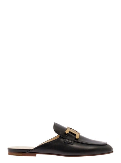 Shop Tod's Black Sabot Mules With Chain Detail In Leather Woman