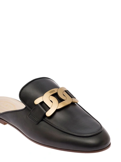 Shop Tod's Black Sabot Mules With Chain Detail In Leather Woman