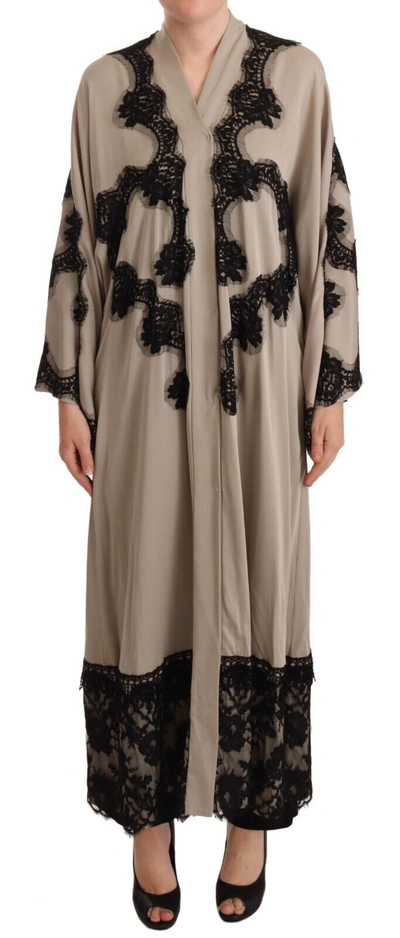 Shop Dolce & Gabbana Beige Silk Lace Abaya Long Kaftan Women's Dress