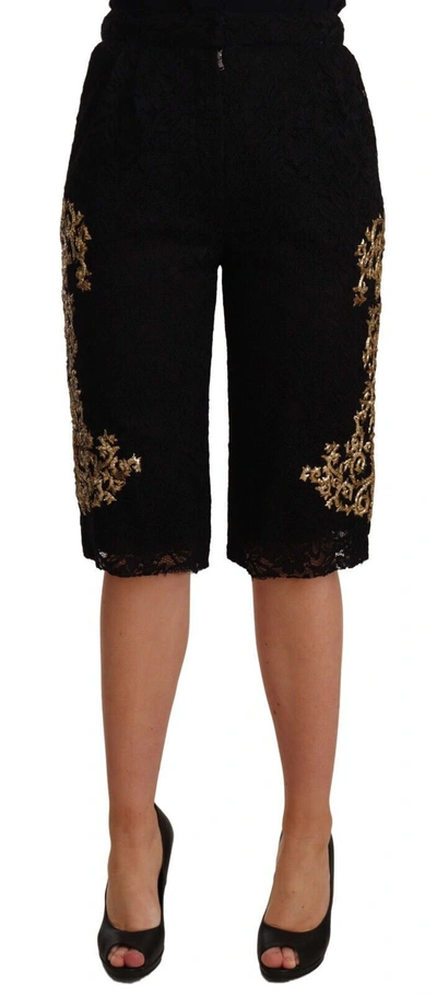 Shop Dolce & Gabbana Black Lace Gold Baroque Special Piece Women's Shorts
