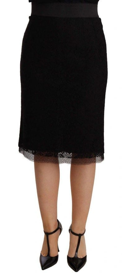 Shop Dolce & Gabbana Black Lace High Waist Pencil Cut Women's Skirt