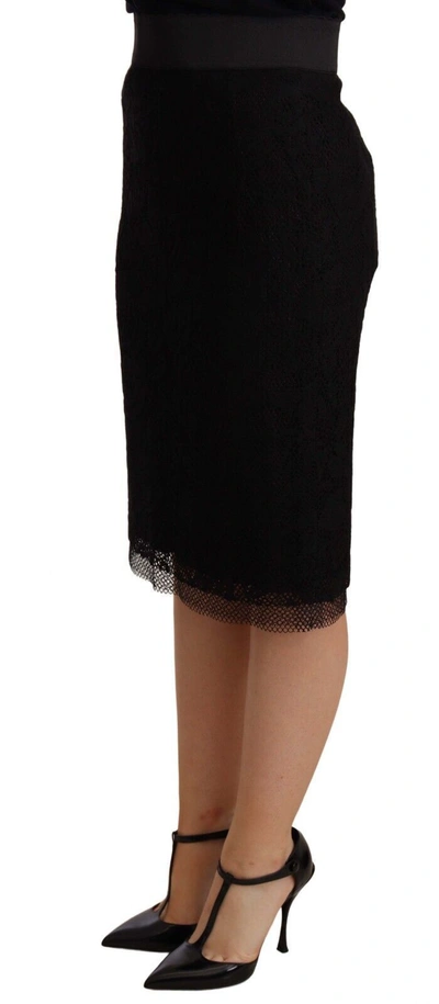 Shop Dolce & Gabbana Black Lace High Waist Pencil Cut Women's Skirt