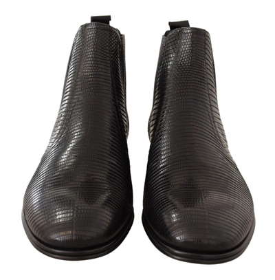 Shop Dolce & Gabbana Black Leather Lizard Skin Ankle Men's Boots