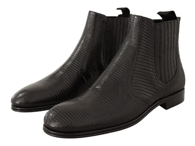Shop Dolce & Gabbana Black Leather Lizard Skin Ankle Men's Boots