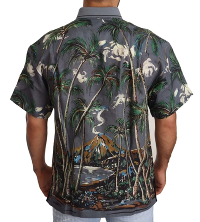 Shop Dolce & Gabbana Gray Linen Tropical Print Collared Men's Shirt
