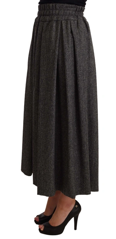 Shop Dolce & Gabbana Gray Wool High Waist A-line Piece Women's Skirt