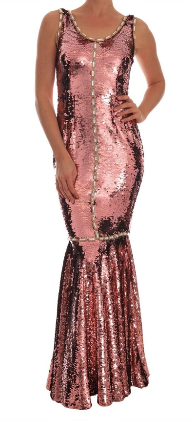 Shop Dolce & Gabbana Pink Sequined Sheath Crystal Dress Women's Gown