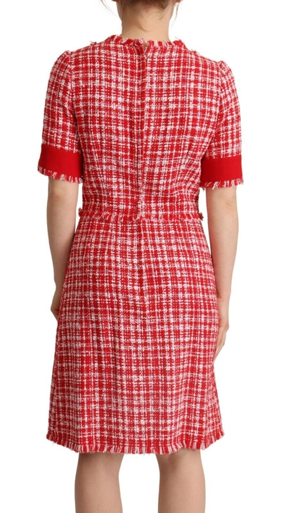 Shop Dolce & Gabbana Red Checkered Cotton Embellished Sheath Women's Dress