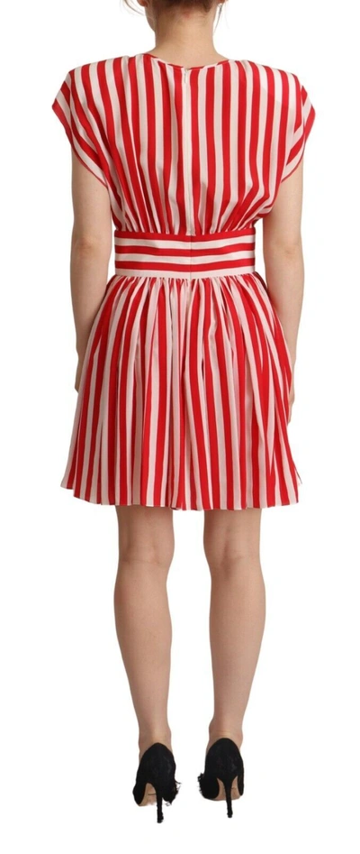 Shop Dolce & Gabbana Red White Stripes Silk Mini A-line Women's Dress