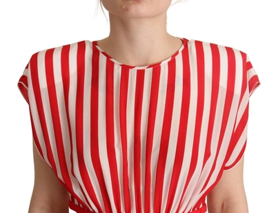 Shop Dolce & Gabbana Red White Stripes Silk Mini A-line Women's Dress