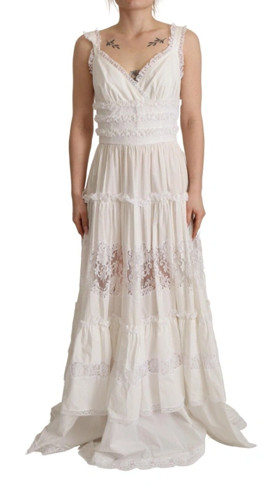 Shop Dolce & Gabbana White Cotton Tiered Long Maxi A-line Women's Dress
