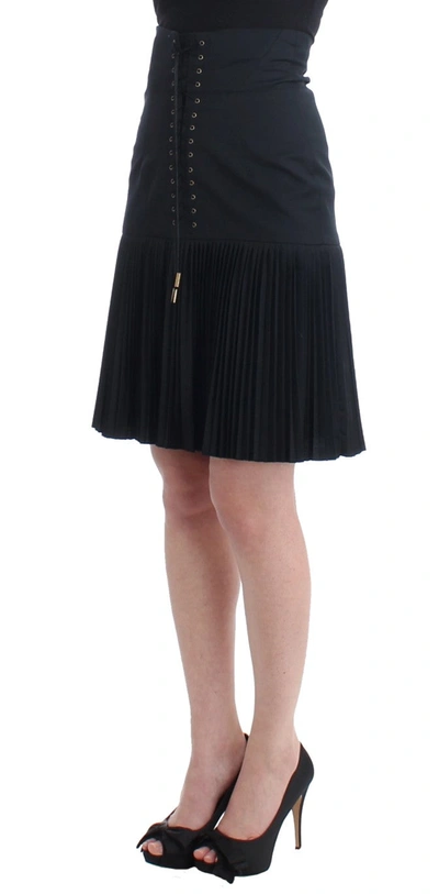 Shop Cavalli Elegant Black Pleated Lace A-line Women's Skirt