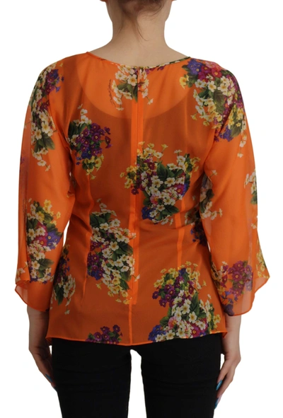 Shop Dolce & Gabbana Orange Floral Print Long Sleeve Women's Blouse
