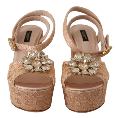 Shop Dolce & Gabbana Pink Lace Taormina Platform Sandals Women's Shoes
