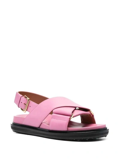 Shop Marni Woman's Crossed Fussbett Pink Leather Sandals