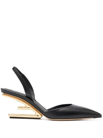 Shop Fendi First Leather Slingback Pumps In Black