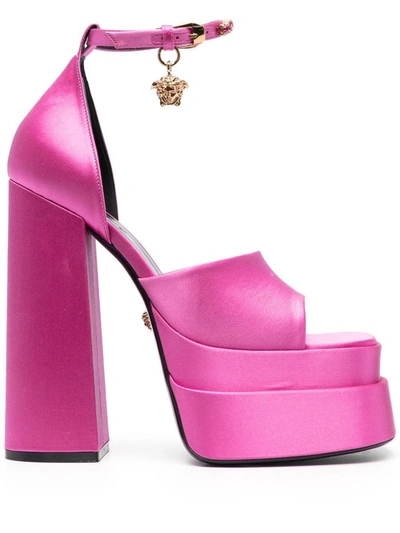 Shop Versace Satin Platform Sandals In Fuchsia