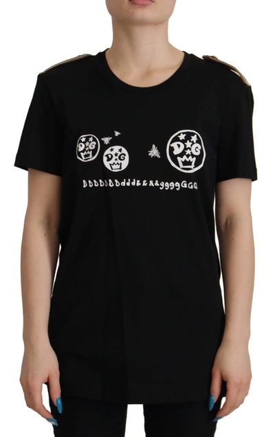 Shop Dolce & Gabbana Black Logo Motive Crewneck Cotton Women's T-shirt