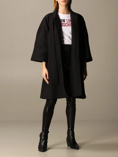 Shop Love Moschino Black Wool Vergine Women's Coat